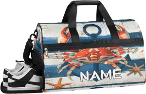 Crab Starfish Anchor Sports Gym Bag with Wet Pocket & Shoes Compartment Travel Duffel Bag for Women Men Custom Sports Gym Bag Personalized Overnight Stay Weekend Tote Beach Luggage