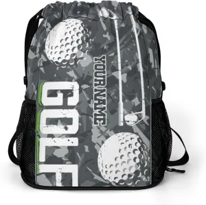 Custom Golf Drawstring Backpack - Cute Cinch Sack, String Backpacks with Pocket for Kids Women Men Boys Girls for Gym Outdoor Sports Travel Athletic Drawstring Bag - Lightweight/Foldable