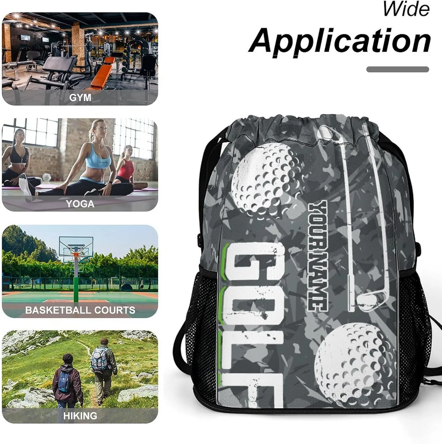 Custom Golf Drawstring Backpack - Cute Cinch Sack, String Backpacks with Pocket for Kids Women Men Boys Girls for Gym Outdoor Sports Travel Athletic Drawstring Bag - Lightweight/Foldable