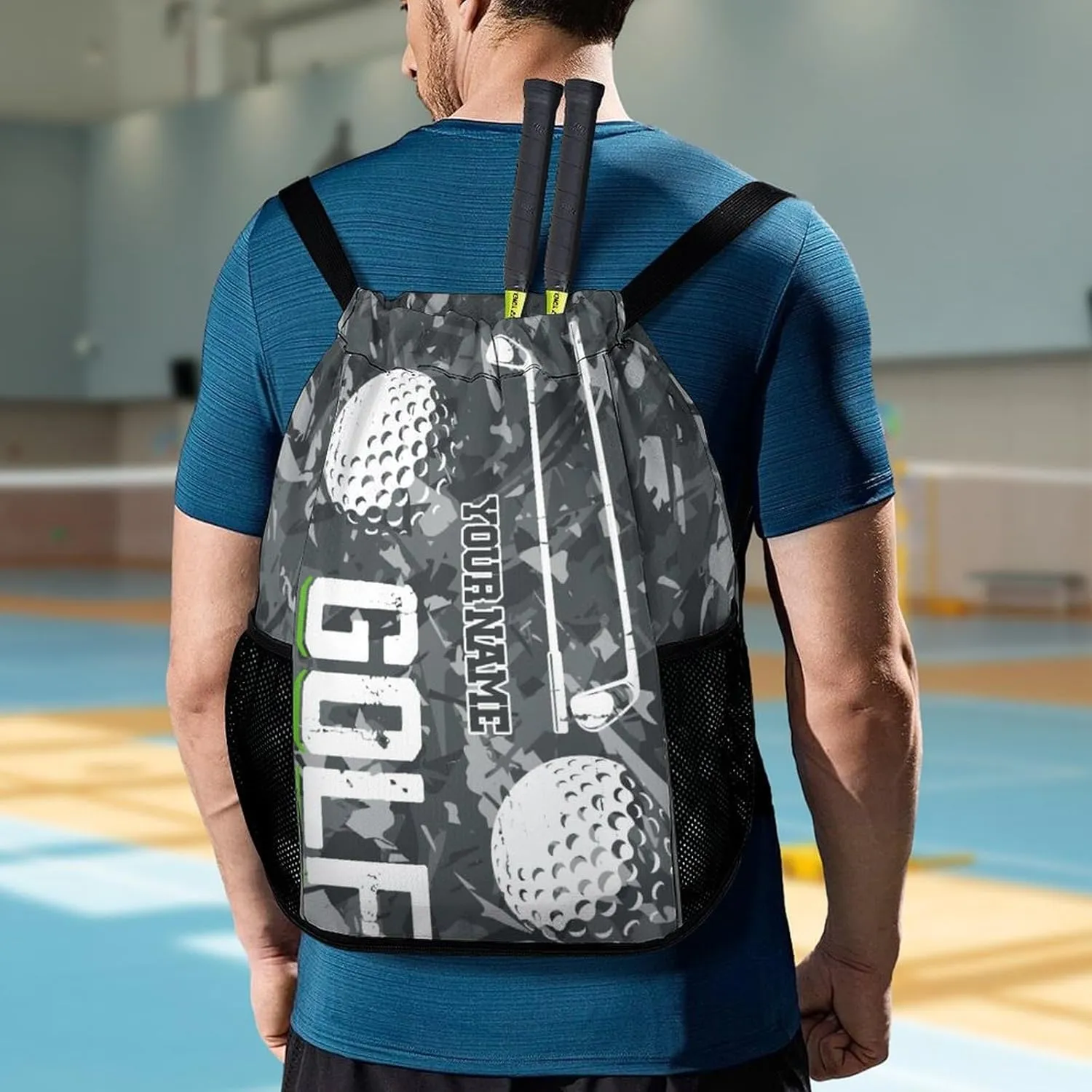 Custom Golf Drawstring Backpack - Cute Cinch Sack, String Backpacks with Pocket for Kids Women Men Boys Girls for Gym Outdoor Sports Travel Athletic Drawstring Bag - Lightweight/Foldable