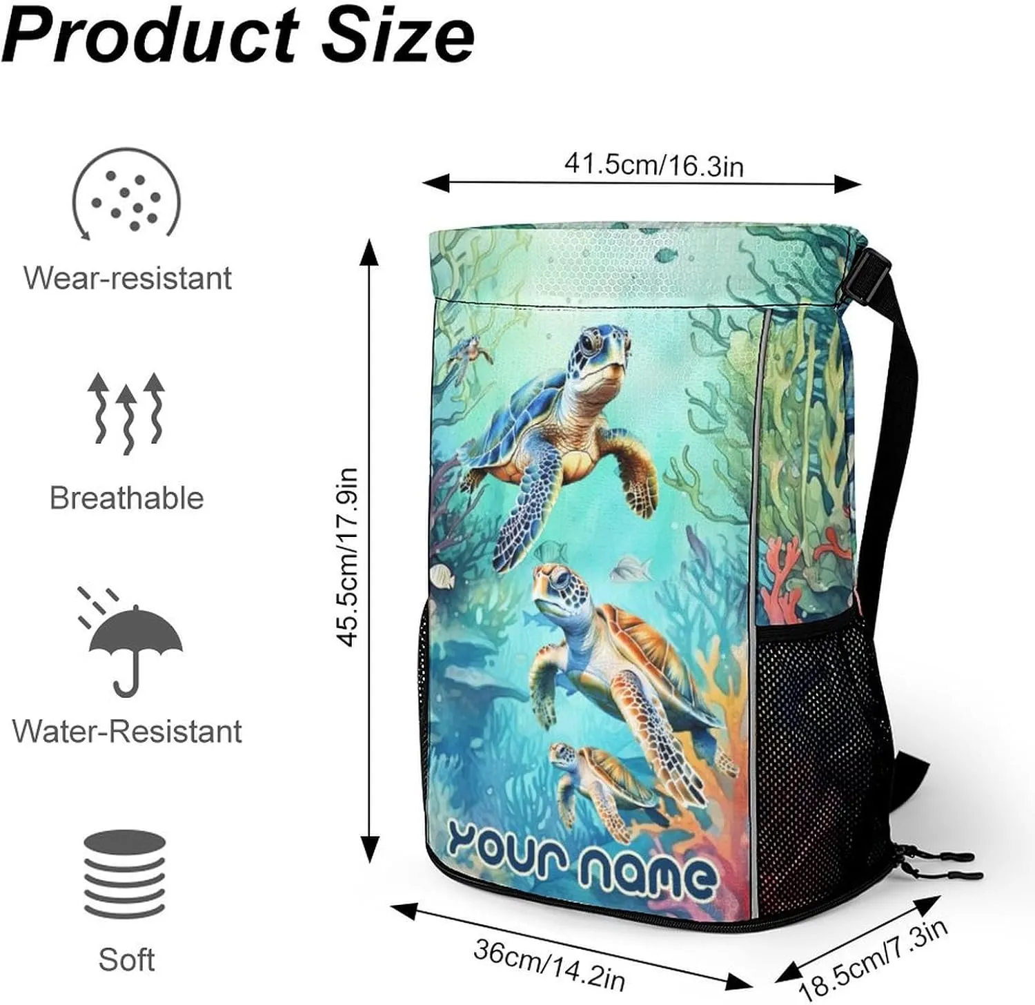 Custom Sea Turtle Drawstring Backpack - Cute Cinch Sack, String Backpacks with Pocket for Kids Boys Girls Women Men for Gym Outdoor Sports Travel Athletic Drawstring Bag - Lightweight/Foldable