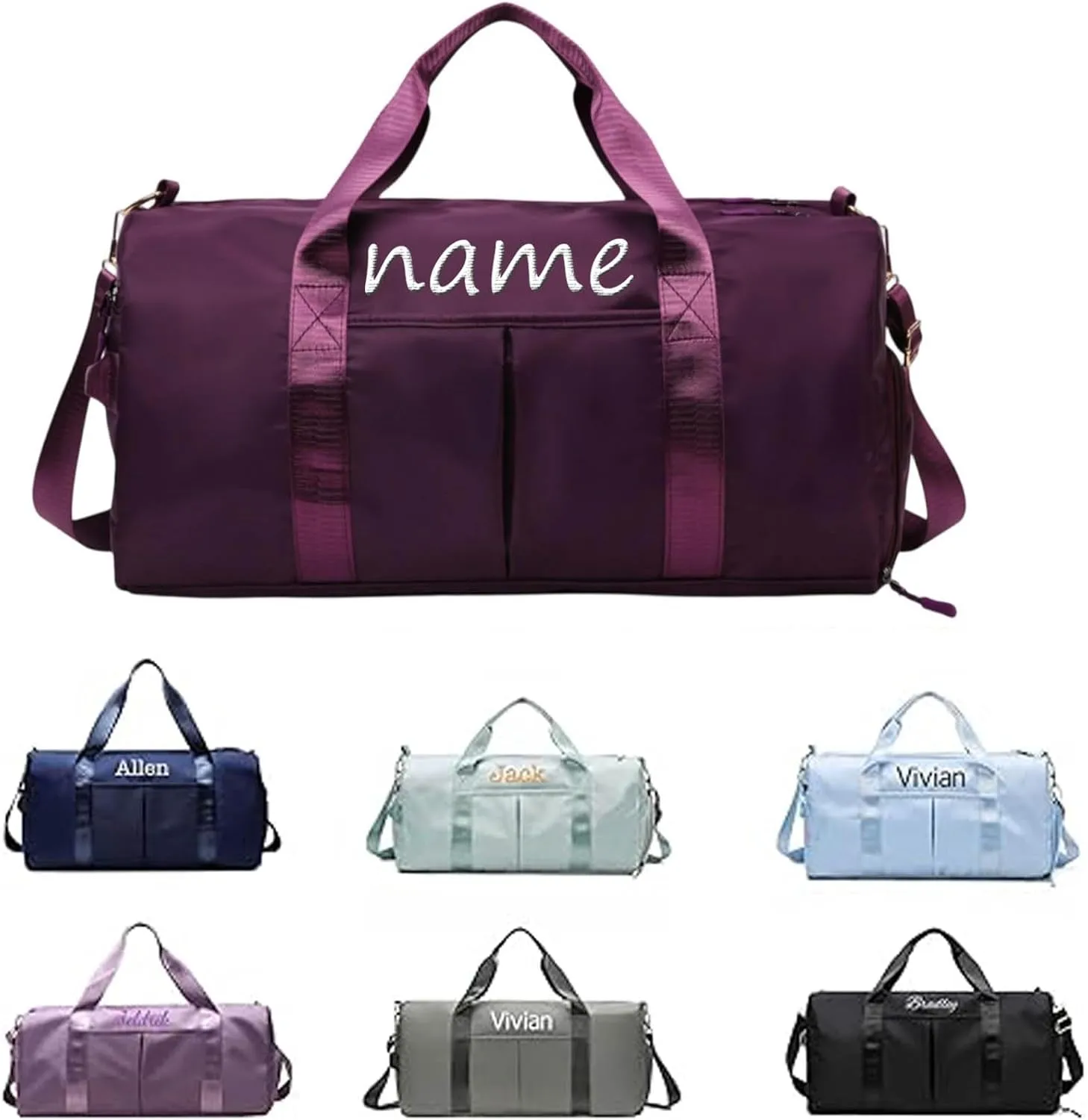 CustomDuffle Bag 10 Colors - Embroidered Name | Custom Bags for Women/Men | Waterproof Gym Bag for Fitness/Travel/Swim