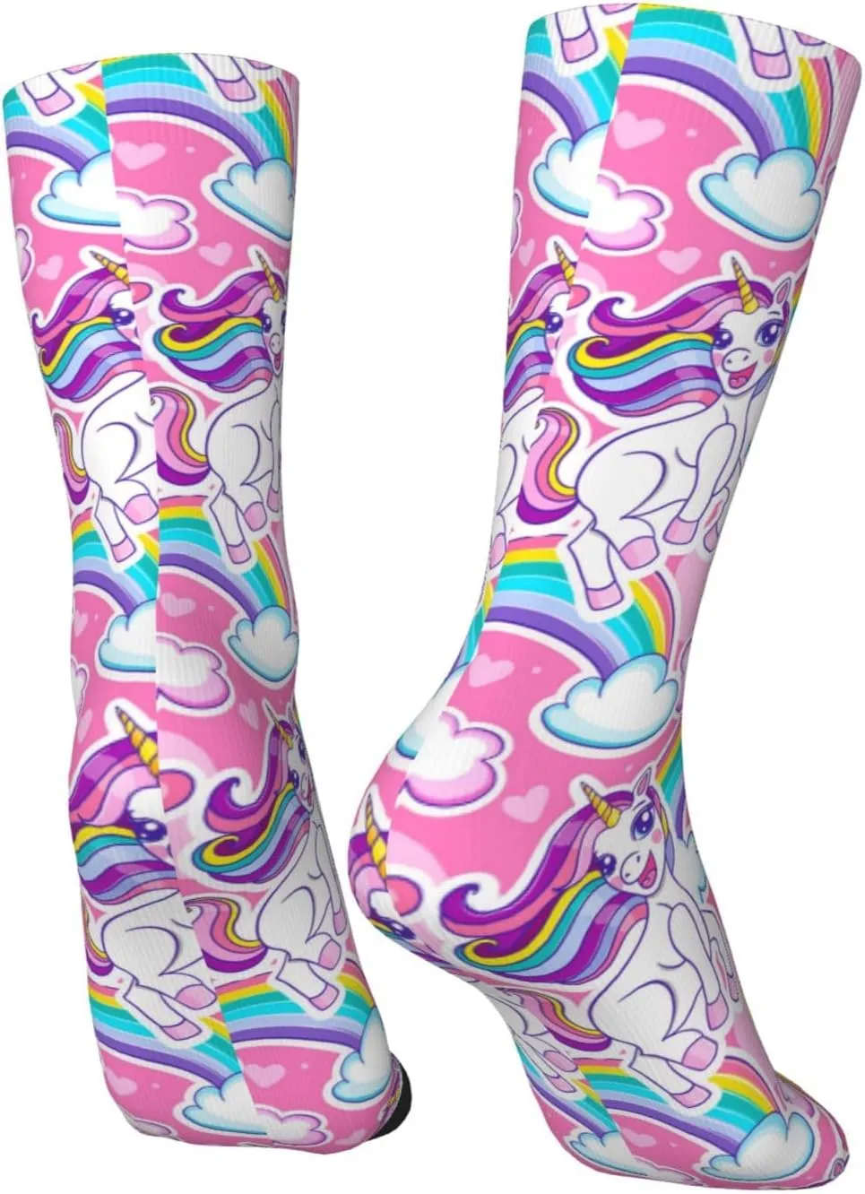 Cute Cheerful Unicorns Rainbow Crew Socks Unisex Mid Calf Hiking Running Athletic Socks Colorful Print Socks