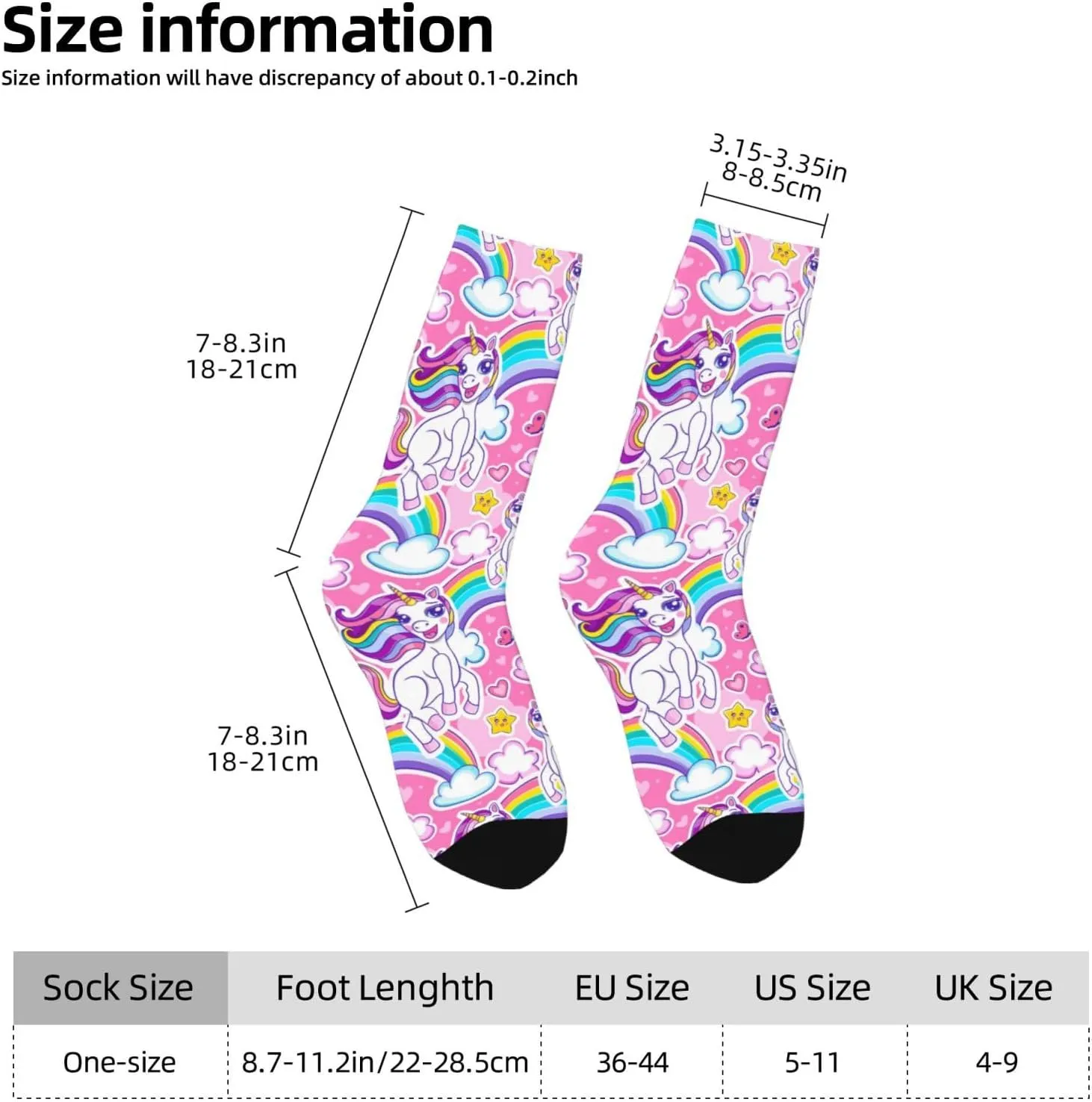 Cute Cheerful Unicorns Rainbow Crew Socks Unisex Mid Calf Hiking Running Athletic Socks Colorful Print Socks