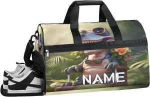 Cute Dinosaur Animals Sports Gym Bag with Wet Pocket & Shoes Compartment Travel Duffel Bag for Women Men Custom Sports Gym Bag Personalized Overnight Stay Weekend Tote Beach Luggage