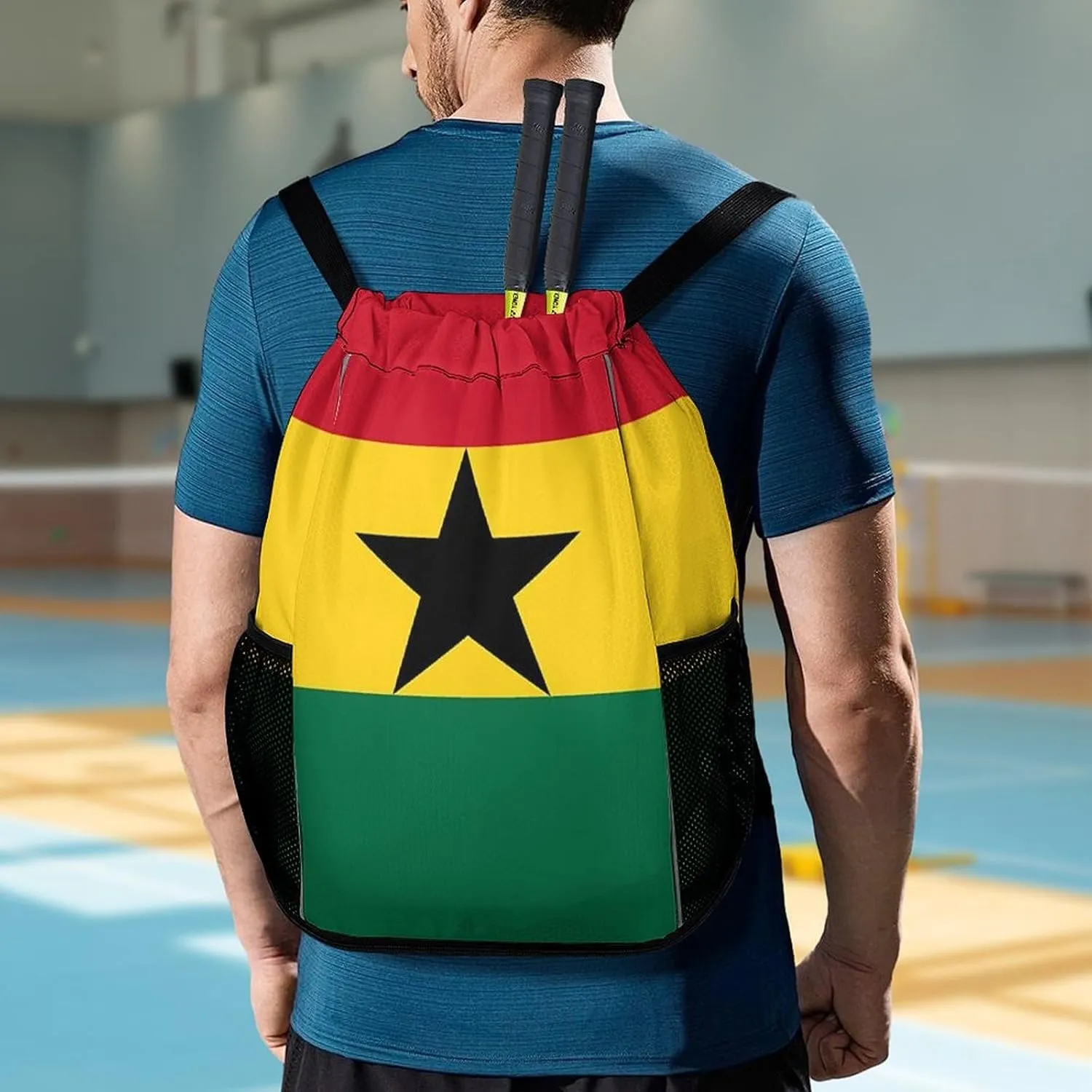 Cute Drawstring Bags Compatible with Ghana Flag Gym Bag for Men Women Outdoor Swimming Cycling String Backpack with Zipper Pockets and Waterproof Compartment