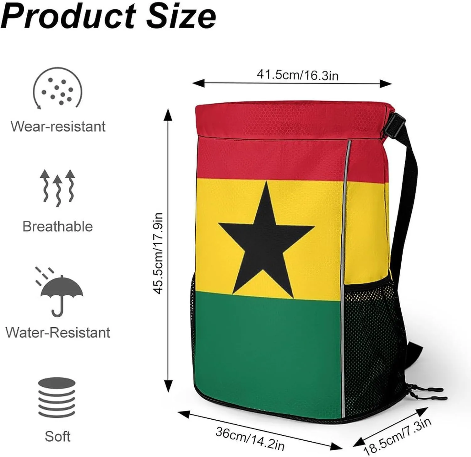 Cute Drawstring Bags Compatible with Ghana Flag Gym Bag for Men Women Outdoor Swimming Cycling String Backpack with Zipper Pockets and Waterproof Compartment