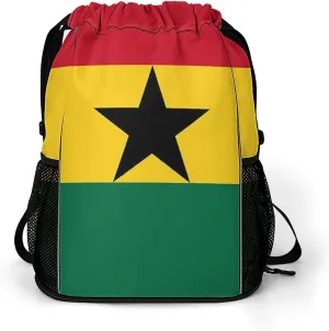Cute Drawstring Bags Compatible with Ghana Flag Gym Bag for Men Women Outdoor Swimming Cycling String Backpack with Zipper Pockets and Waterproof Compartment