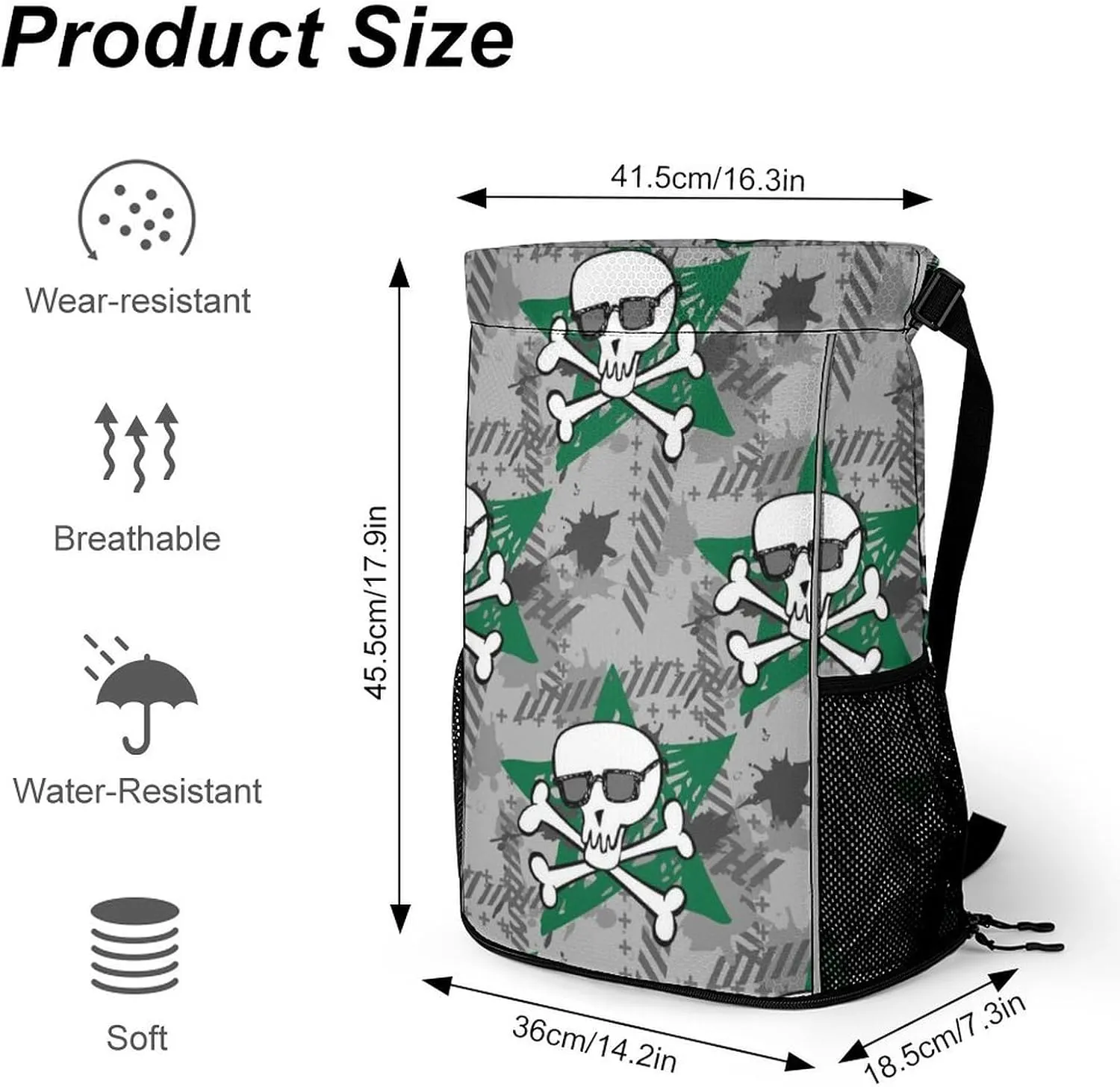 Cute Drawstring Bags Compatible with Old School Tattoo Line Skull Gym Bag for Men Women Outdoor Swimming Cycling String Backpack with Zipper Pockets and Waterproof Compartment