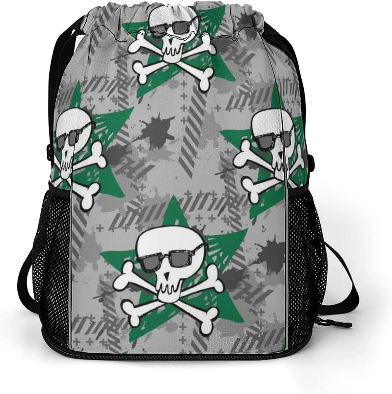 Cute Drawstring Bags Compatible with Old School Tattoo Line Skull Gym Bag for Men Women Outdoor Swimming Cycling String Backpack with Zipper Pockets and Waterproof Compartment