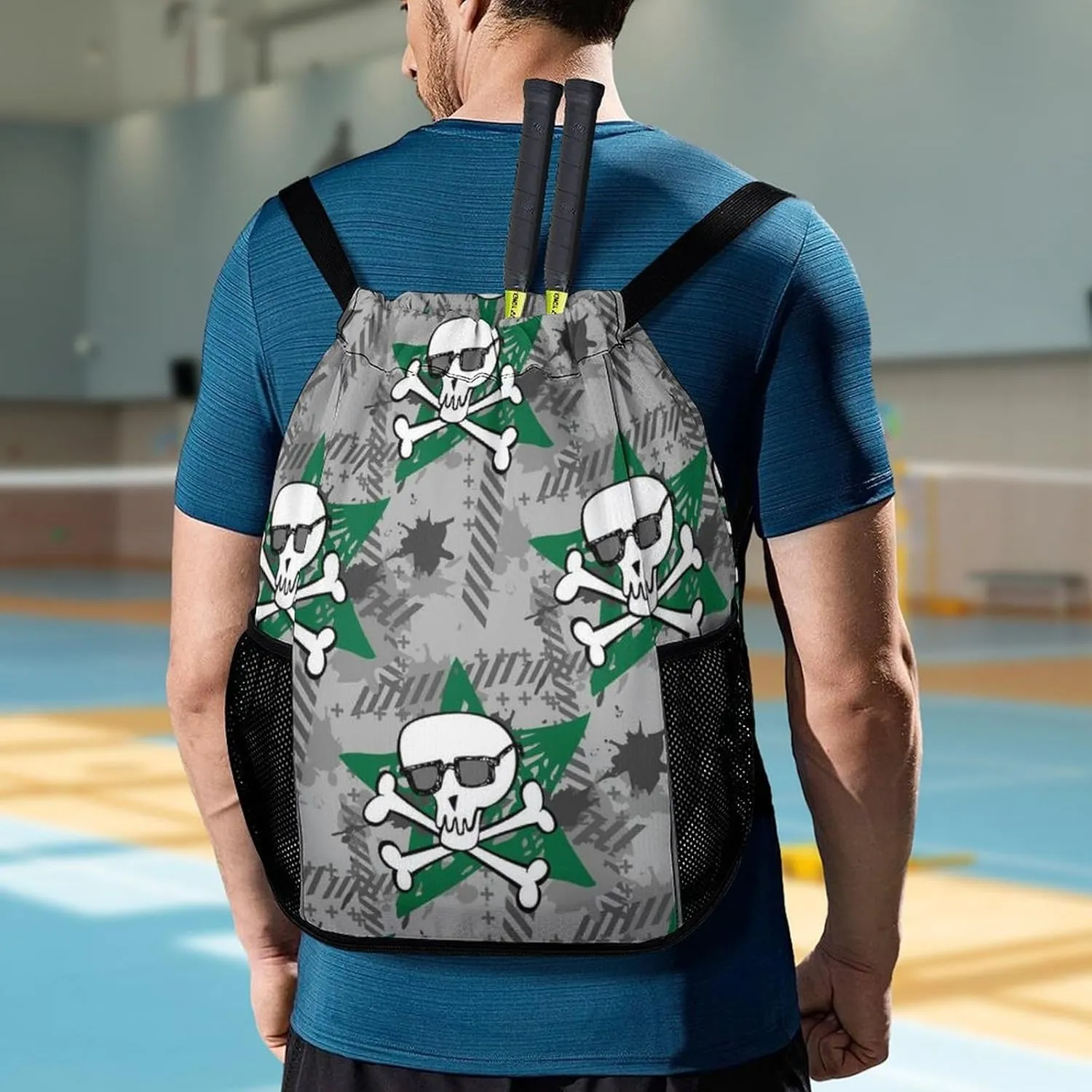 Cute Drawstring Bags Compatible with Old School Tattoo Line Skull Gym Bag for Men Women Outdoor Swimming Cycling String Backpack with Zipper Pockets and Waterproof Compartment