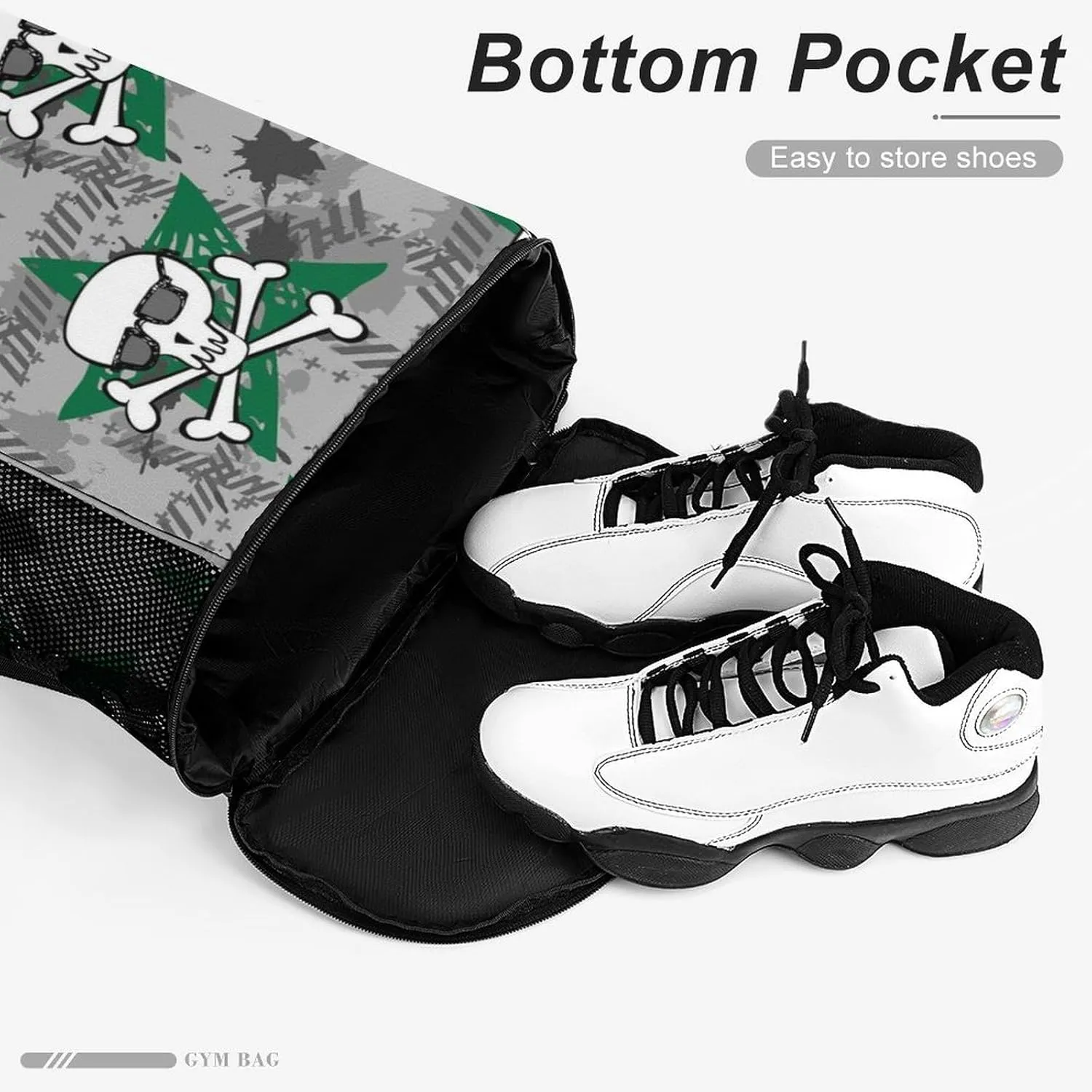 Cute Drawstring Bags Compatible with Old School Tattoo Line Skull Gym Bag for Men Women Outdoor Swimming Cycling String Backpack with Zipper Pockets and Waterproof Compartment