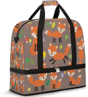 Cute Fox Mushrooms Travel Duffle Bag Durable Weekender Bag with Shoes Compartment Lightweight Overnight Bag Sports Dance Gym Tote Bag for Women and Men Carry on Luggage