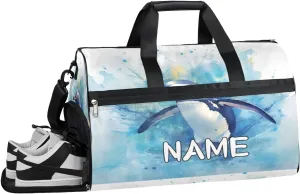 Cute Penguin Watercolor Sports Gym Bag with Wet Pocket & Shoes Compartment Travel Duffel Bag for Women Men Custom Sports Gym Bag Personalized Overnight Stay Weekend Tote Beach Luggage