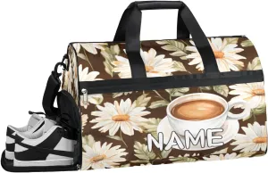 Daisy Flower Coffee Sports Gym Bag with Wet Pocket & Shoes Compartment Travel Duffel Bag for Women Men Custom Sports Gym Bag Personalized Overnight Stay Weekend Tote Beach Luggage