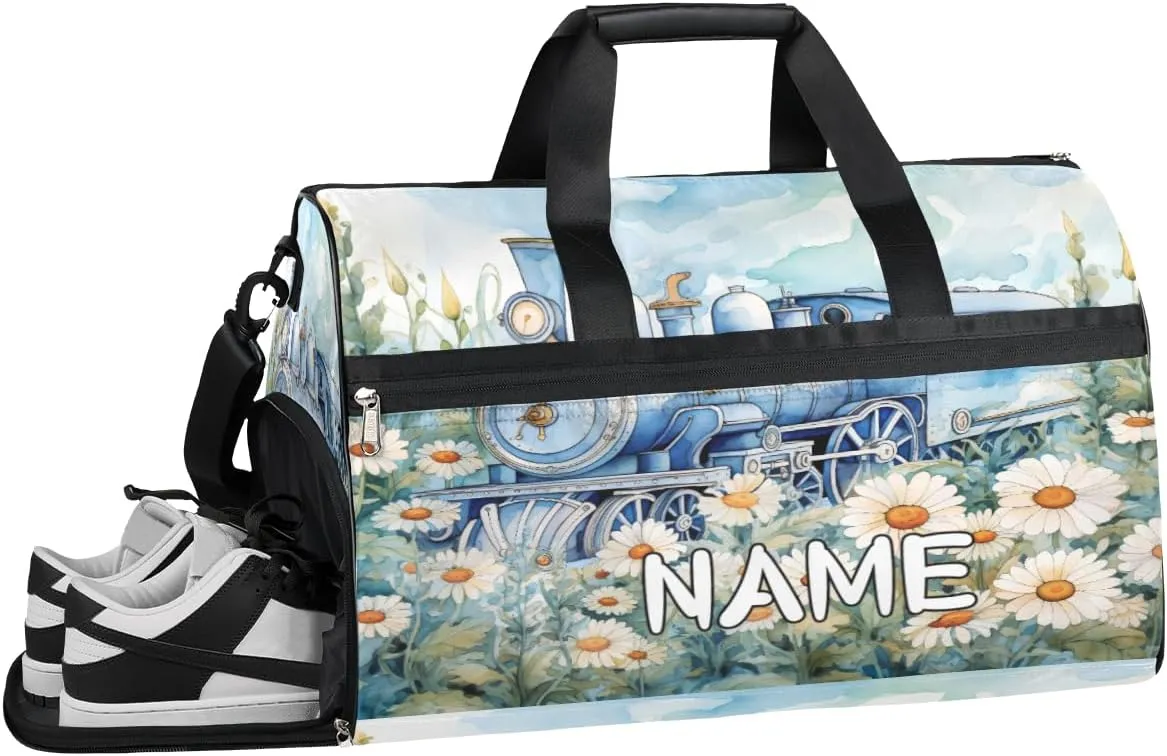 Daisy Train Watercolor Sports Gym Bag with Wet Pocket & Shoes Compartment Travel Duffel Bag for Women Men Custom Sports Gym Bag Personalized Overnight Stay Weekend Tote Beach Luggage