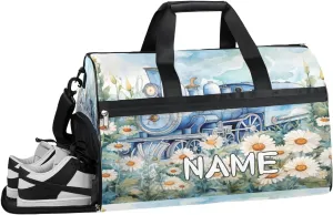 Daisy Train Watercolor Sports Gym Bag with Wet Pocket & Shoes Compartment Travel Duffel Bag for Women Men Custom Sports Gym Bag Personalized Overnight Stay Weekend Tote Beach Luggage