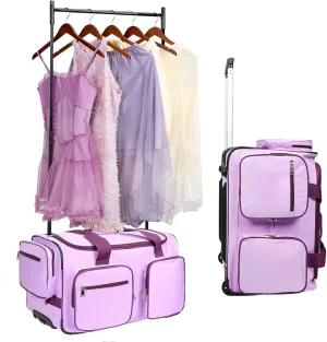 Dance Bag with Garment Rack, 23 Dance Costumes Duffle Bag with Wheels for Girls Rolling Garment Bag for Travel (Purple)