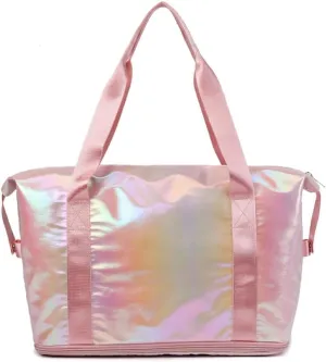 Dazzling Foldable Gym Bag for Women,Sports Travel Duffel Bag, Weekender Overnight Bag with Wet Pocket and Shoes Compartment for Women, Travel,Workout,Gym, Yoga G04 (Pink)