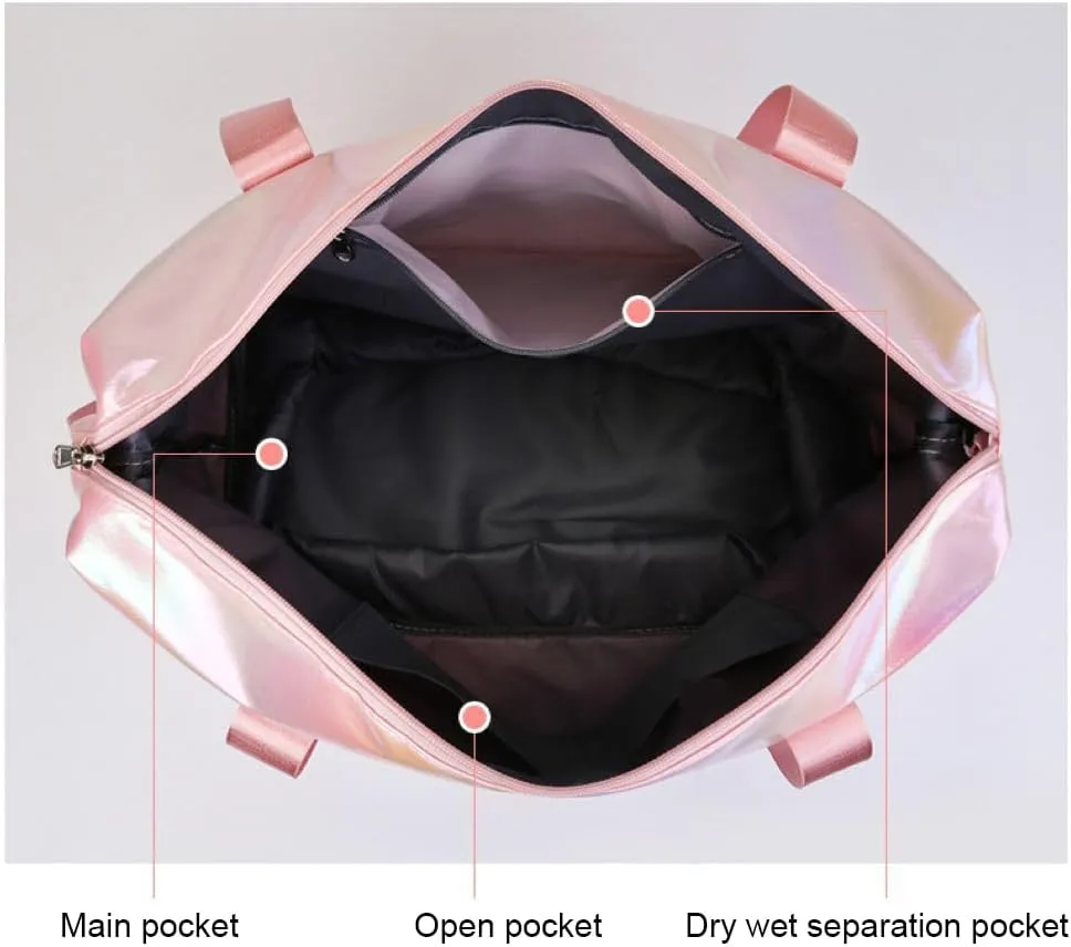 Dazzling Foldable Gym Bag for Women,Sports Travel Duffel Bag, Weekender Overnight Bag with Wet Pocket and Shoes Compartment for Women, Travel,Workout,Gym, Yoga G04 (Pink)