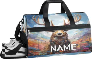 Deer Animal Graffiti Sports Gym Bag with Wet Pocket & Shoes Compartment Travel Duffel Bag for Women Men Custom Sports Gym Bag Personalized Overnight Stay Weekend Tote Beach Luggage