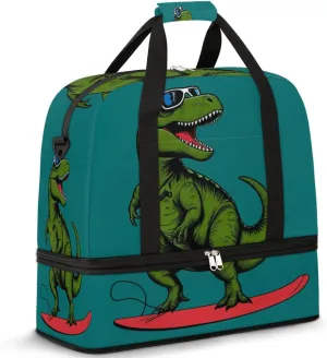 Dinosaur Cute Travel Duffel Bag for Women Men, Skateboard Dinosaur Animal Sports Gym Bag with Shoes Compartment Foldable Overnight Bag Weekender Tote Workout Carry On Luggage Bag