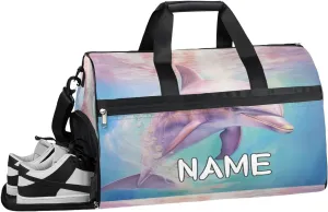 Dolphin Ocean Summer Sports Gym Bag with Wet Pocket & Shoes Compartment Travel Duffel Bag for Women Men Custom Sports Gym Bag Personalized Overnight Stay Weekend Tote Beach Luggage