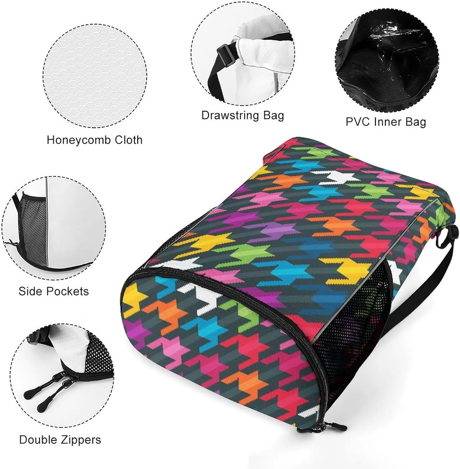 Drawstring Backpack Bag Sackpack Gym Bag Sport Beach Daypack Compatible with Houndstooth Plaid White Red Green Pattern for Men Women Cycling Hiking Team Training