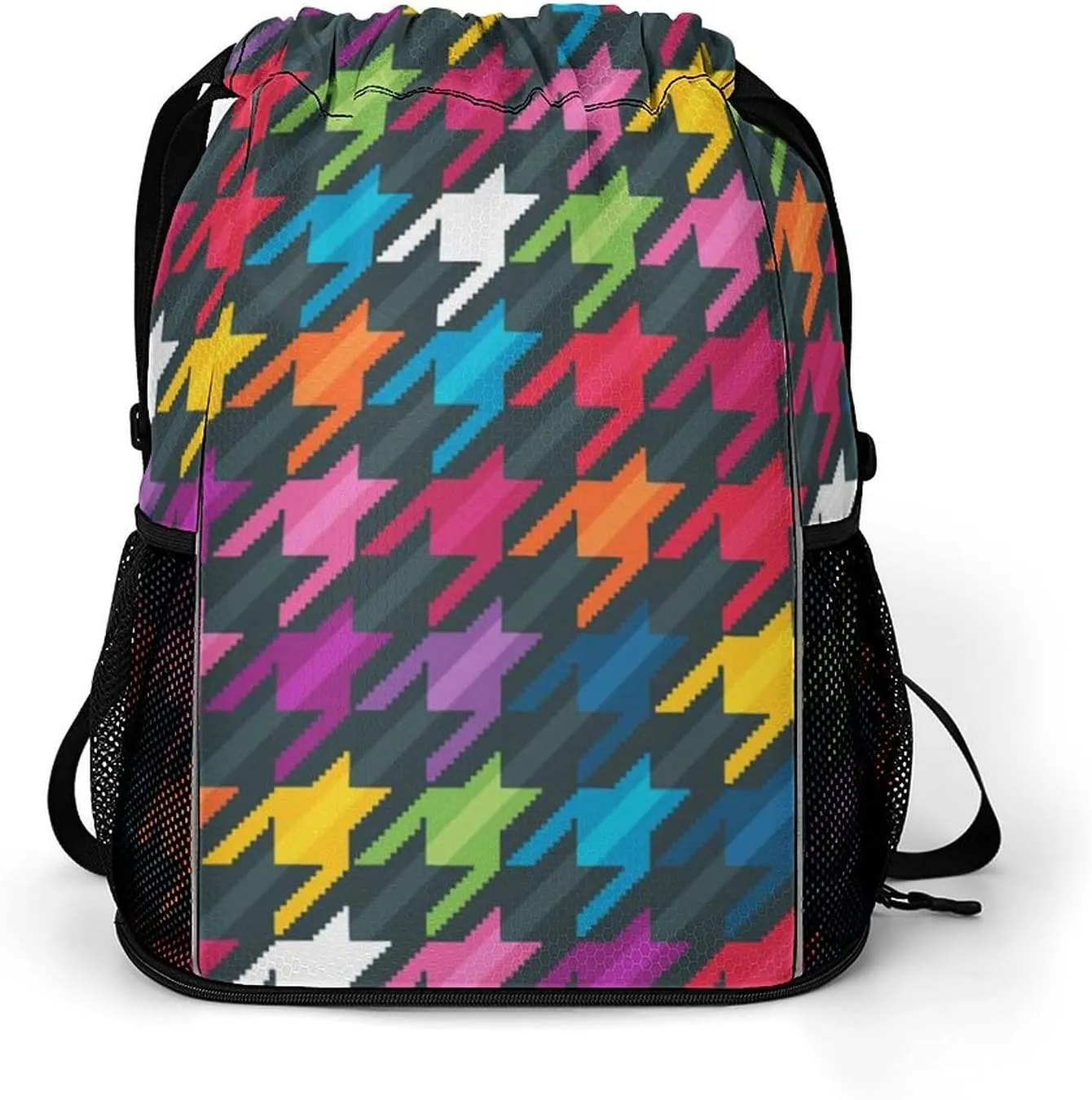 Drawstring Backpack Bag Sackpack Gym Bag Sport Beach Daypack Compatible with Houndstooth Plaid White Red Green Pattern for Men Women Cycling Hiking Team Training