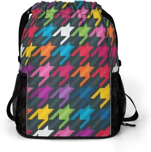 Drawstring Backpack Bag Sackpack Gym Bag Sport Beach Daypack Compatible with Houndstooth Plaid White Red Green Pattern for Men Women Cycling Hiking Team Training