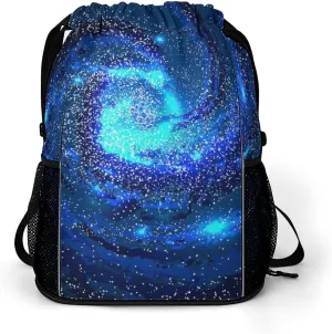 Drawstring Backpack Bag Sackpack Gym Bag Sport Beach Daypack Compatible with Nebula Blue Spiral for Men Women Cycling Hiking Team Training