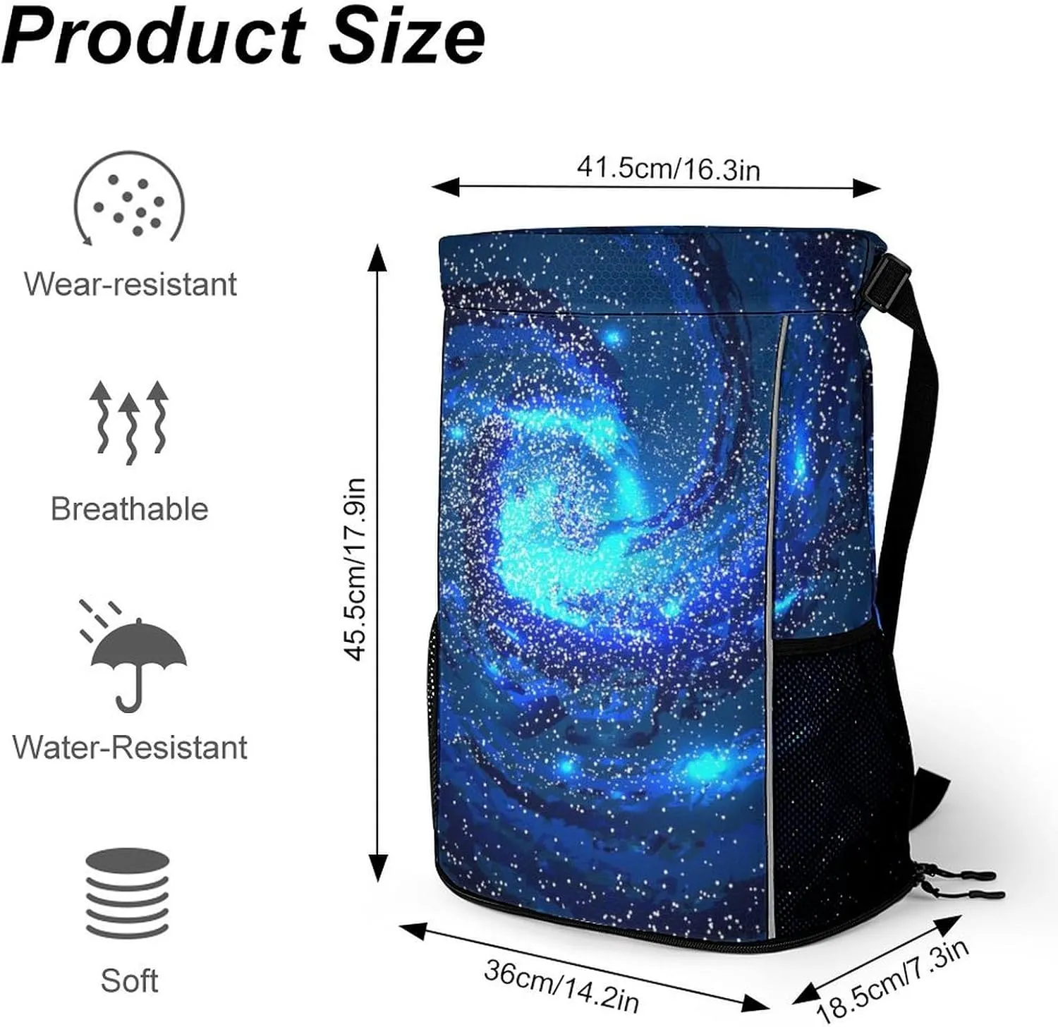 Drawstring Backpack Bag Sackpack Gym Bag Sport Beach Daypack Compatible with Nebula Blue Spiral for Men Women Cycling Hiking Team Training