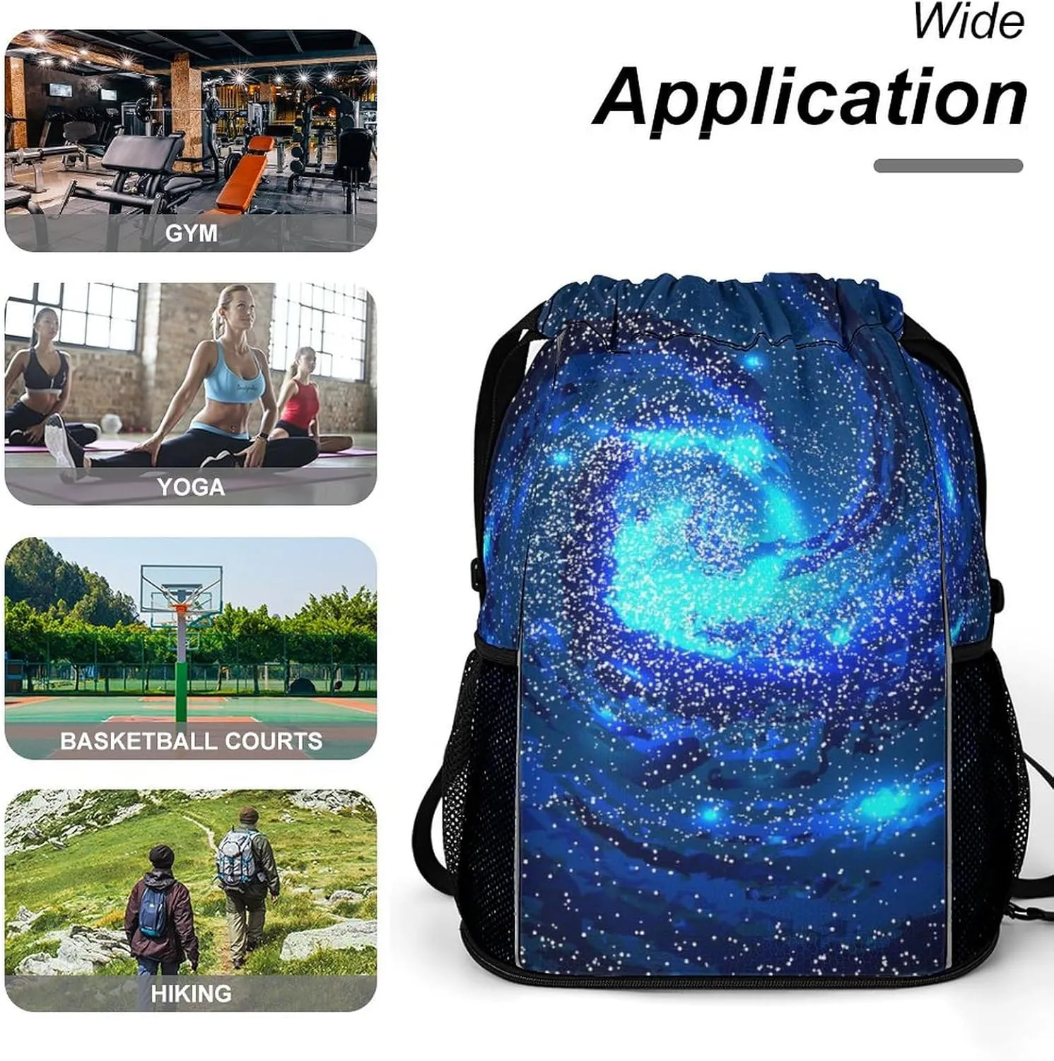 Drawstring Backpack Bag Sackpack Gym Bag Sport Beach Daypack Compatible with Nebula Blue Spiral for Men Women Cycling Hiking Team Training