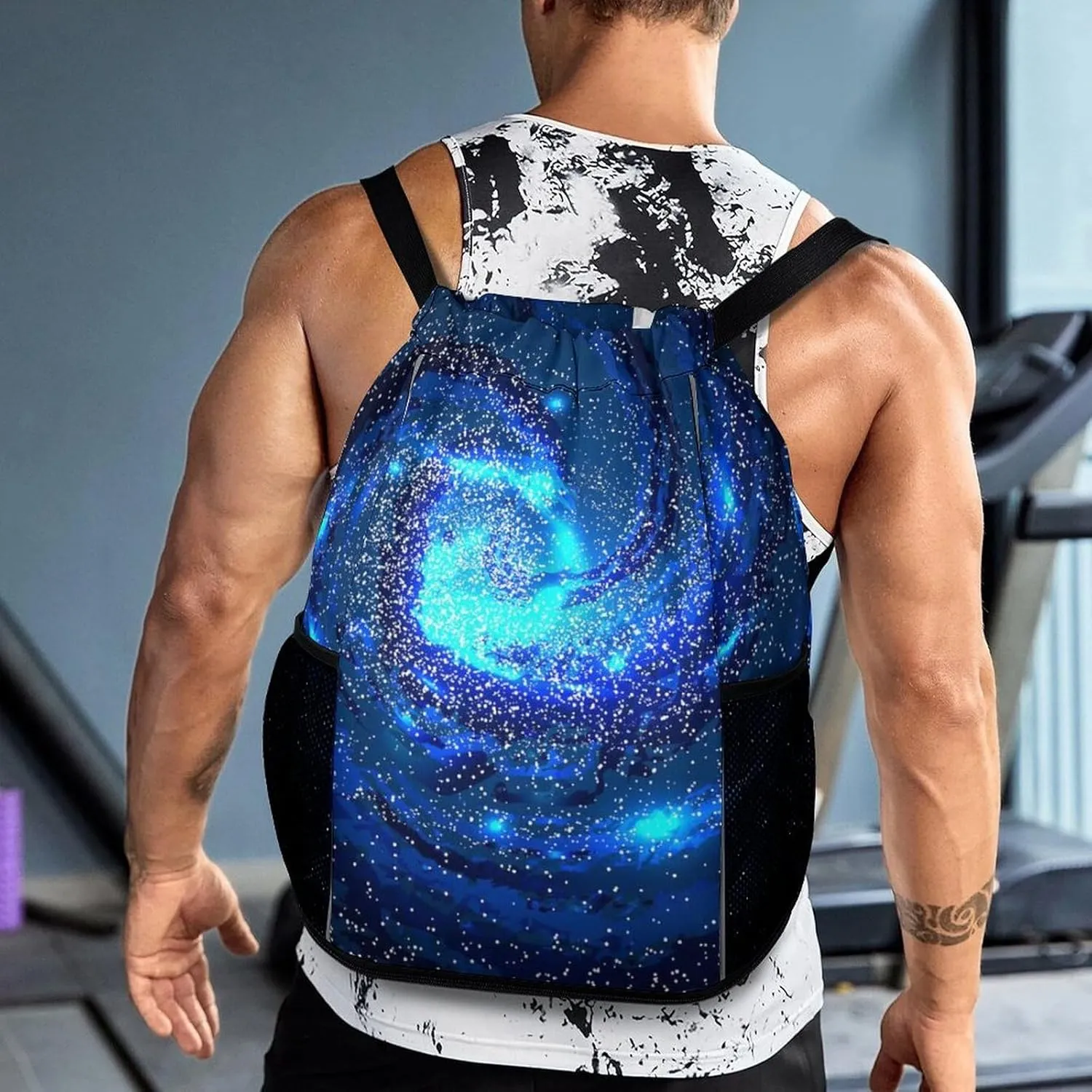 Drawstring Backpack Bag Sackpack Gym Bag Sport Beach Daypack Compatible with Nebula Blue Spiral for Men Women Cycling Hiking Team Training