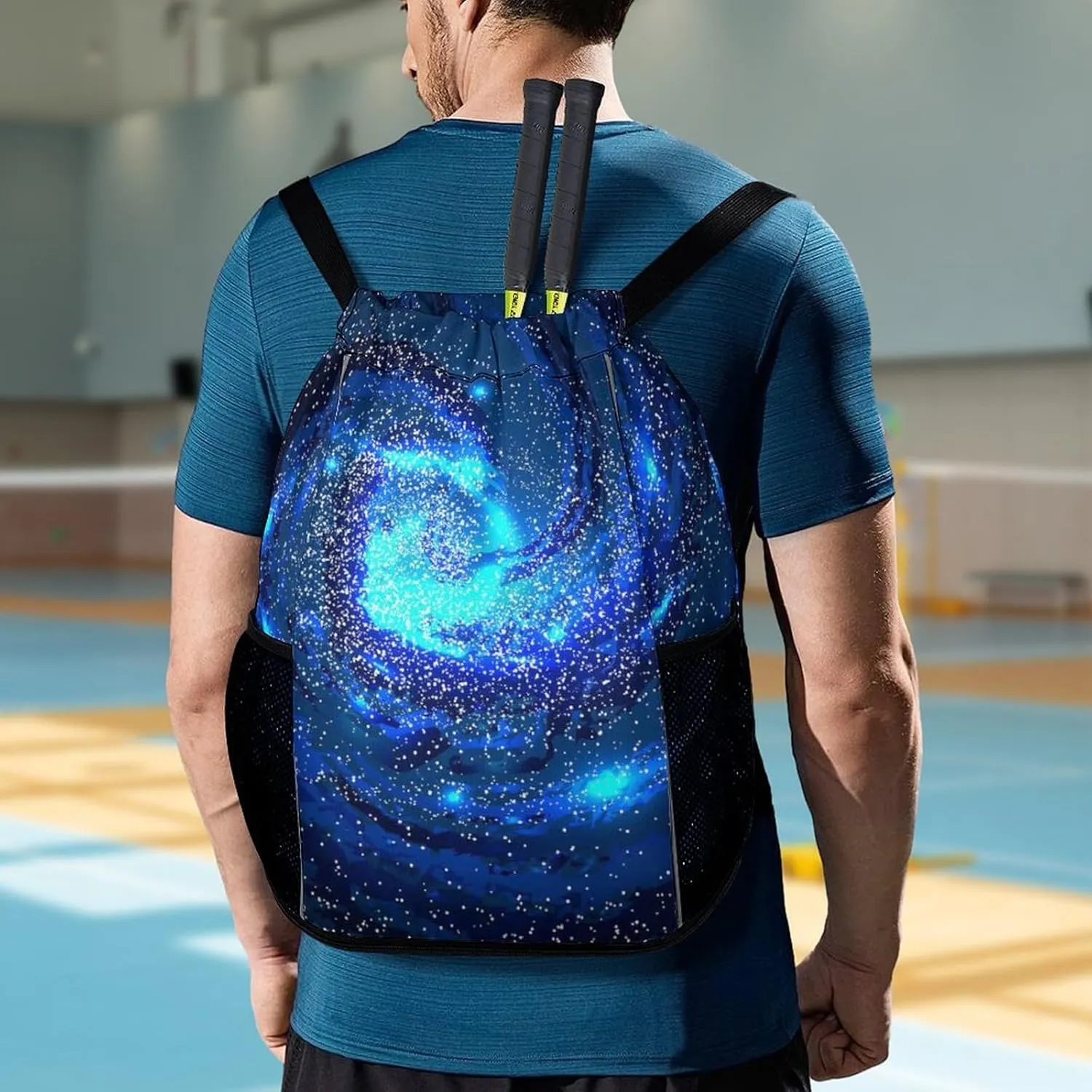Drawstring Backpack Bag Sackpack Gym Bag Sport Beach Daypack Compatible with Nebula Blue Spiral for Men Women Cycling Hiking Team Training