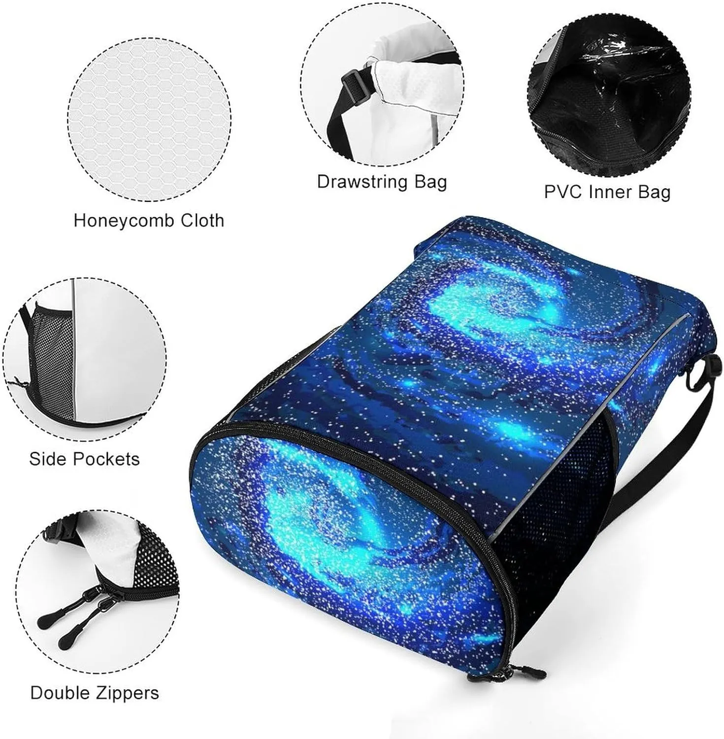 Drawstring Backpack Bag Sackpack Gym Bag Sport Beach Daypack Compatible with Nebula Blue Spiral for Men Women Cycling Hiking Team Training