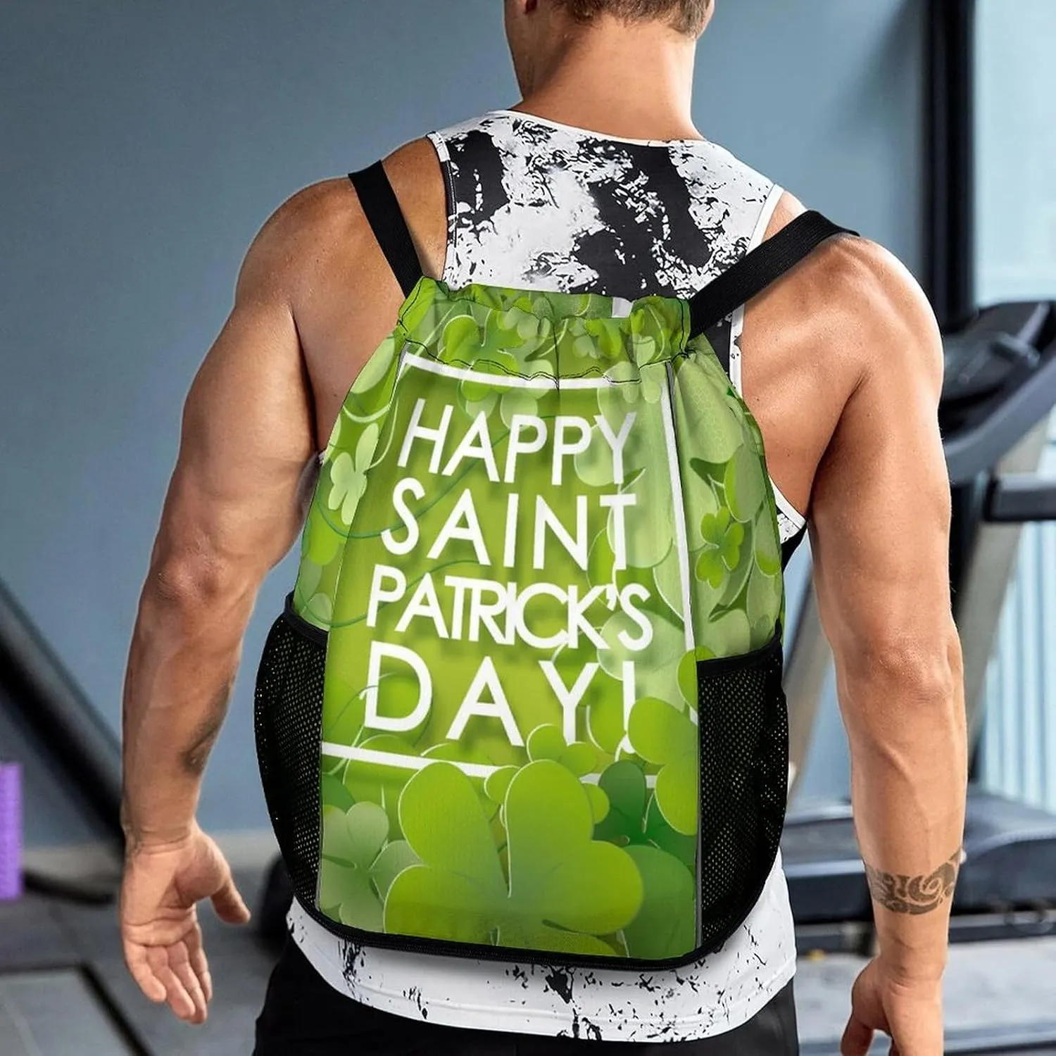Drawstring Backpack Bag Sackpack Gym Bag Sport Beach Daypack Compatible with St Patricks Day Background for Men Women Cycling Hiking Team Training