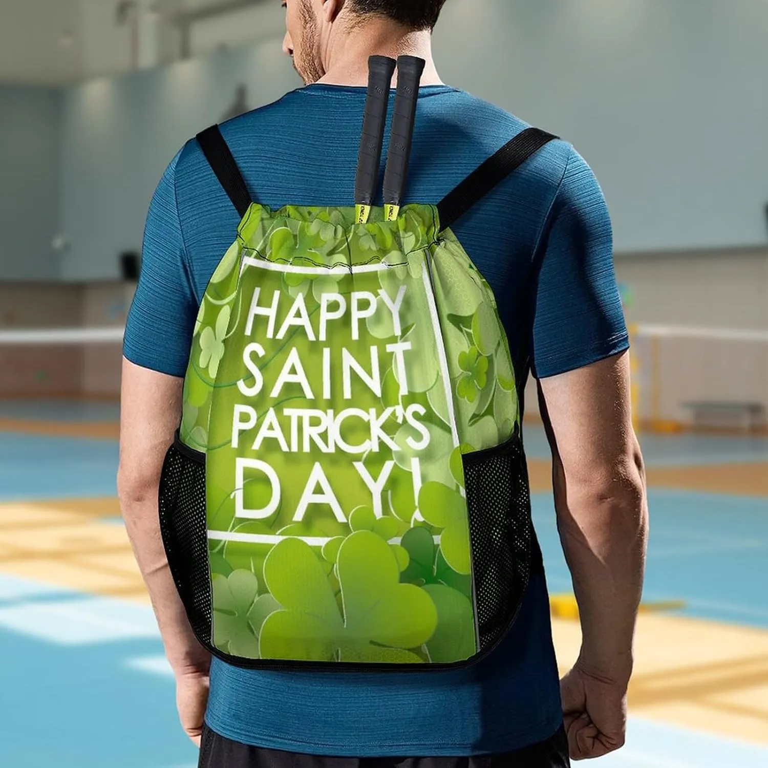 Drawstring Backpack Bag Sackpack Gym Bag Sport Beach Daypack Compatible with St Patricks Day Background for Men Women Cycling Hiking Team Training
