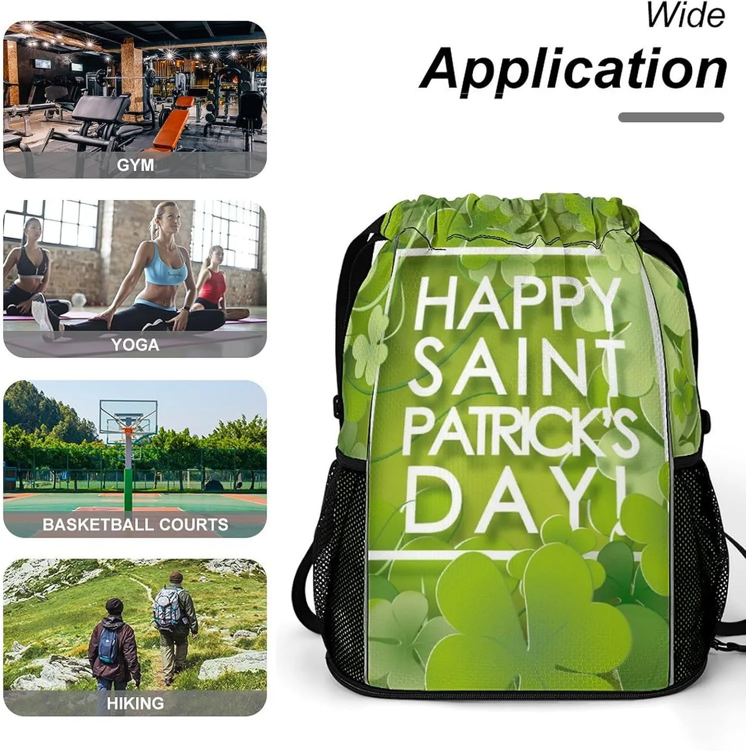 Drawstring Backpack Bag Sackpack Gym Bag Sport Beach Daypack Compatible with St Patricks Day Background for Men Women Cycling Hiking Team Training
