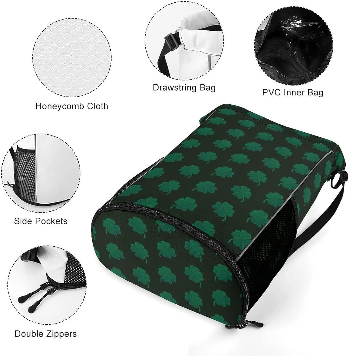 Drawstring Backpack Bag Sackpack Gym Bag Sport Beach Daypack Compatible with St Patricks Day Green Shamrock Clover Leaf Grass for Men Women Cycling Hiking Team Training