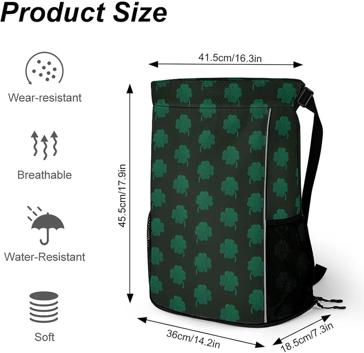 Drawstring Backpack Bag Sackpack Gym Bag Sport Beach Daypack Compatible with St Patricks Day Green Shamrock Clover Leaf Grass for Men Women Cycling Hiking Team Training