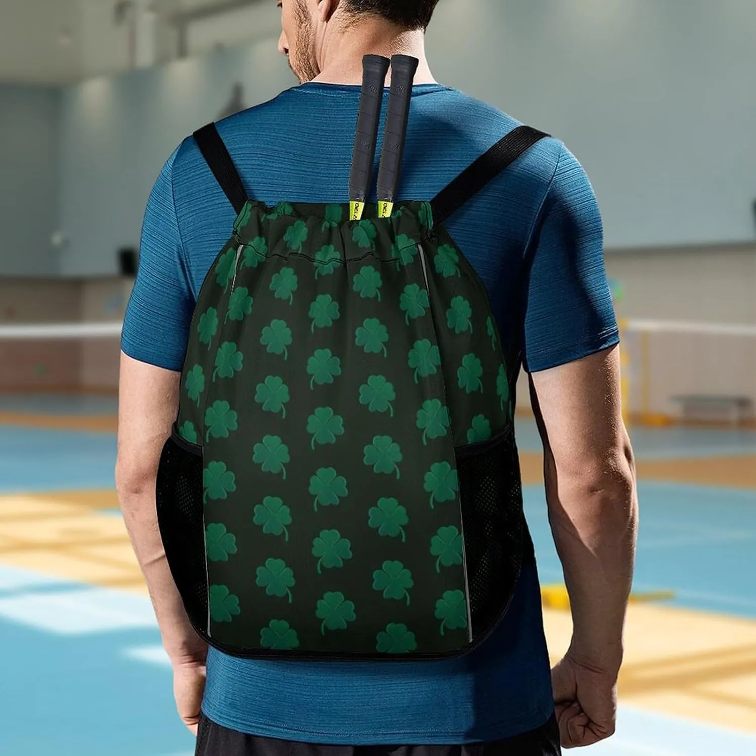 Drawstring Backpack Bag Sackpack Gym Bag Sport Beach Daypack Compatible with St Patricks Day Green Shamrock Clover Leaf Grass for Men Women Cycling Hiking Team Training