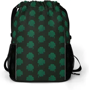 Drawstring Backpack Bag Sackpack Gym Bag Sport Beach Daypack Compatible with St Patricks Day Green Shamrock Clover Leaf Grass for Men Women Cycling Hiking Team Training
