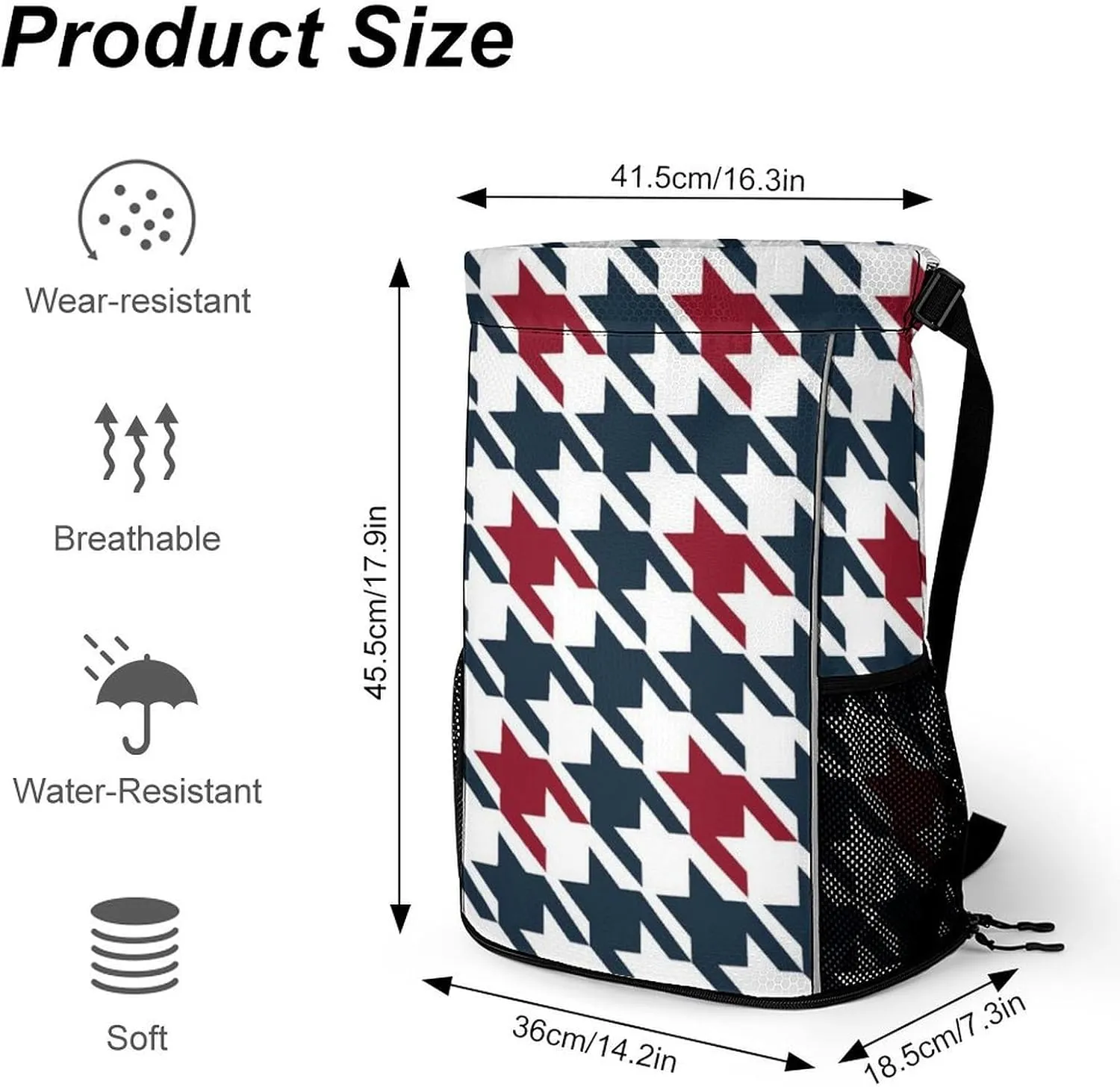 Drawstring Backpack Compatible with Red Black Classical Retro Houndstooth Pattern Gym Bag Men Womens Lightweight Drawstring Gym Backpack with Adjustable Shoulder Strap and Waterproof Compartment