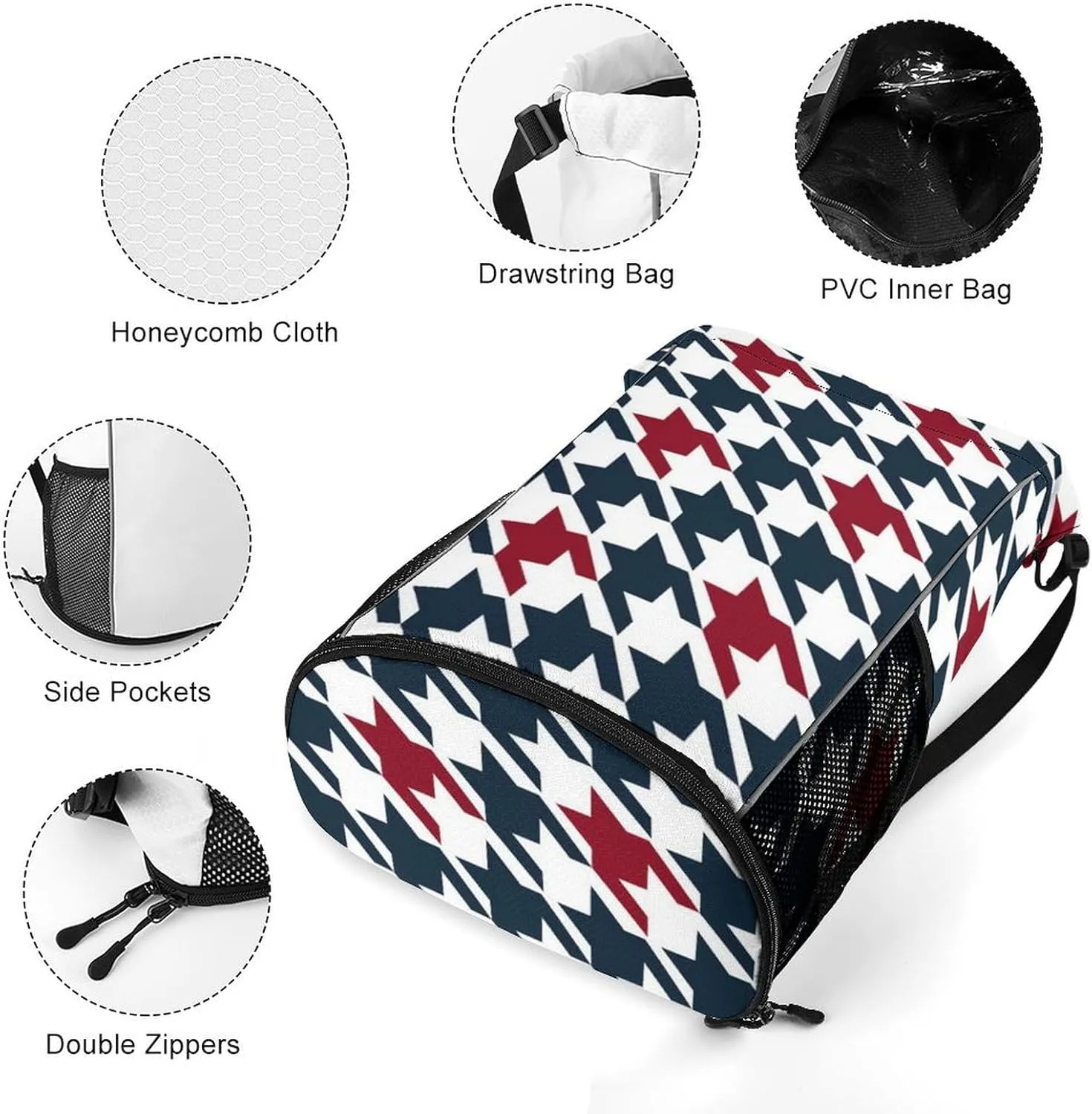 Drawstring Backpack Compatible with Red Black Classical Retro Houndstooth Pattern Gym Bag Men Womens Lightweight Drawstring Gym Backpack with Adjustable Shoulder Strap and Waterproof Compartment
