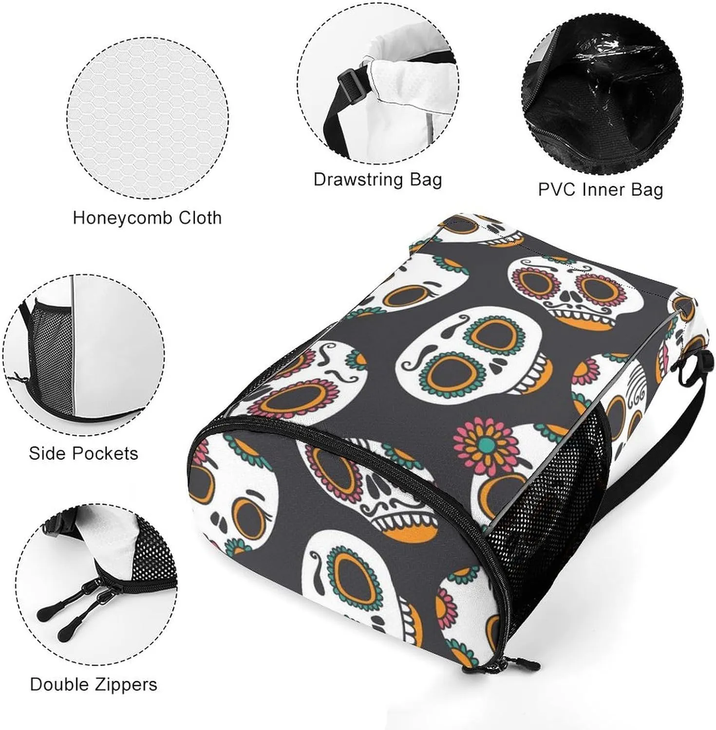 Drawstring Backpack Compatible with Skull Gym Bag Men Womens Lightweight Drawstring Gym Backpack with Adjustable Shoulder Strap and Waterproof Compartment