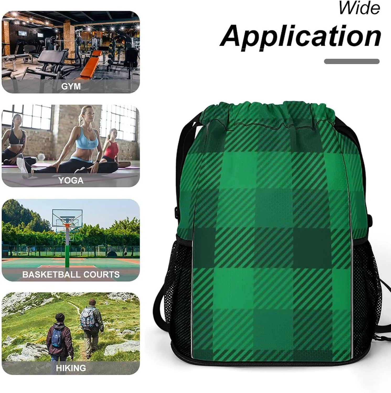 Drawstring Backpack Compatible with St Patricks Day Lumberjack Plaid Pattern Tartan Green Gym Bag Men Womens Drawstring Gym Backpack with Adjustable Shoulder Strap and Waterproof Compartment