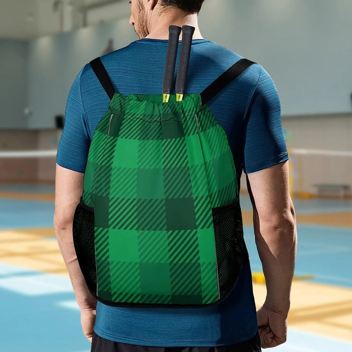 Drawstring Backpack Compatible with St Patricks Day Lumberjack Plaid Pattern Tartan Green Gym Bag Men Womens Drawstring Gym Backpack with Adjustable Shoulder Strap and Waterproof Compartment