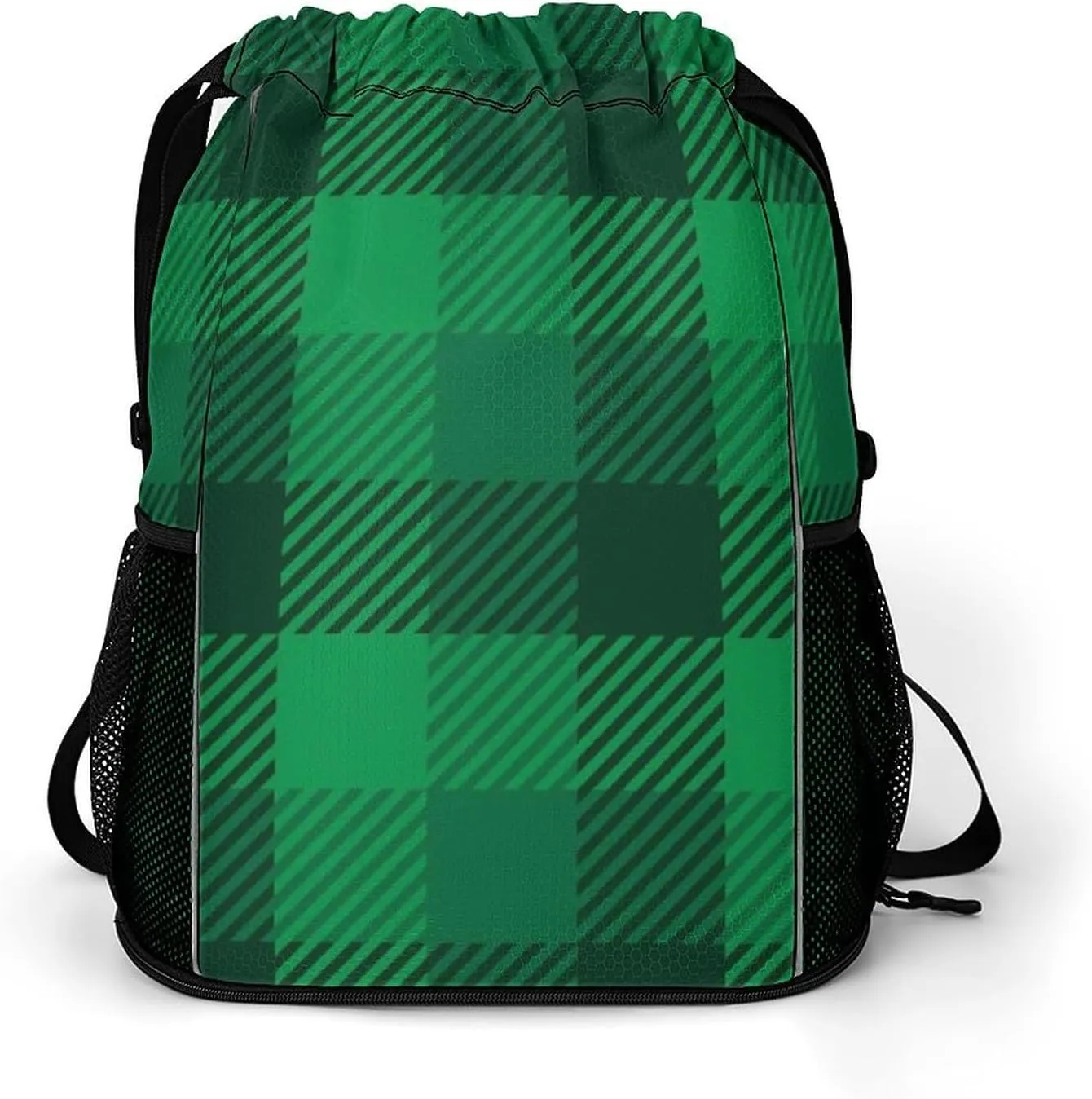 Drawstring Backpack Compatible with St Patricks Day Lumberjack Plaid Pattern Tartan Green Gym Bag Men Womens Drawstring Gym Backpack with Adjustable Shoulder Strap and Waterproof Compartment