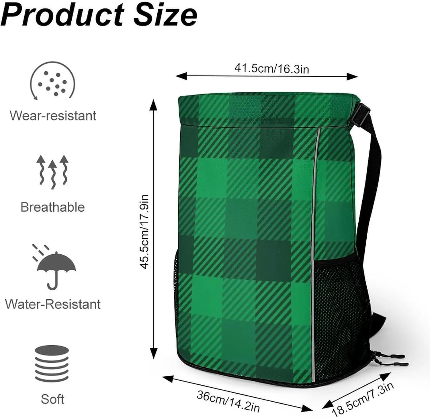 Drawstring Backpack Compatible with St Patricks Day Lumberjack Plaid Pattern Tartan Green Gym Bag Men Womens Drawstring Gym Backpack with Adjustable Shoulder Strap and Waterproof Compartment